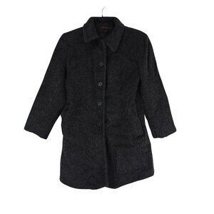 Anne Klein Womens Charcoal Wool Blend Button-Front Coat Pockets Size 4
